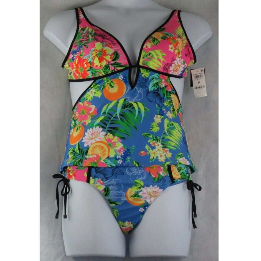 NWT Bar III Women's 2-Piece Hipster Tankini Swimsuit Set, Multi Tropical, Medium